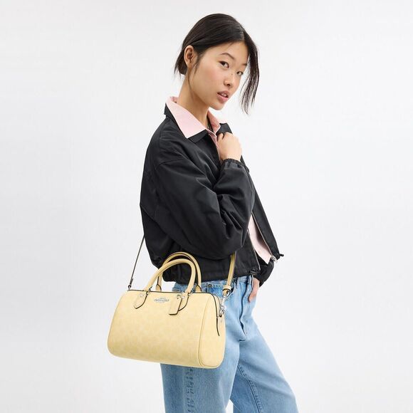 Coach Rowan Satchel Bag In Signature Canvas Butter Yellow Crossbody Purse - Picture 15 of 15